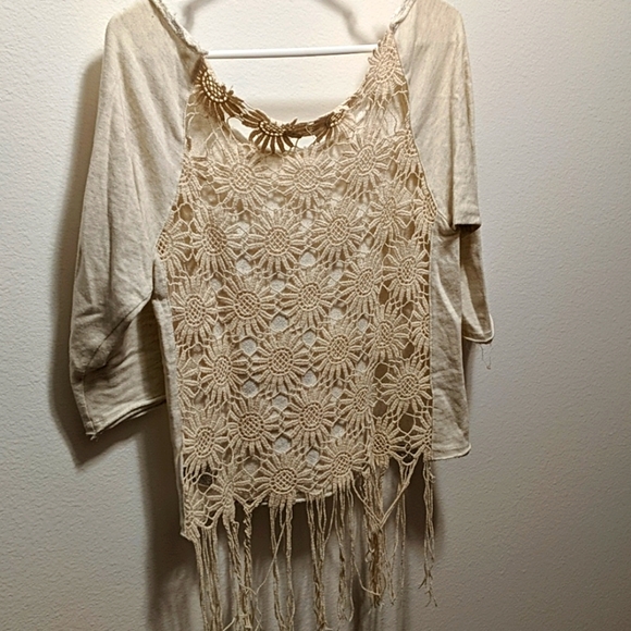 Crochet Fringe Cropped Sweatshirt - Picture 1 of 3
